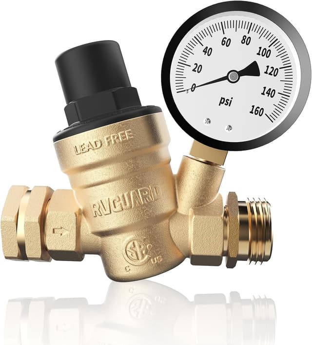 Detalle de RVGUARD RV Water Pressure Regulator 45 PSI