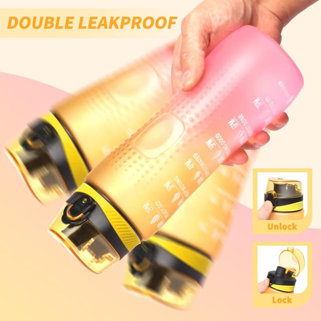 Detalle de Binudum Motivations-Trinkflasche mit Zeitmarkierung (Tritan, BPA-frei), auslaufsicher – 750 ml