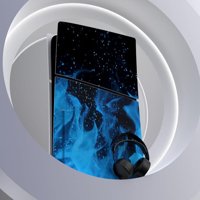 Detalle 2 de playvital Full Set Skin Sticker for PS5 Slim Disc Edition (Blue Flame) – vinyl decals for console, controller, headset & more