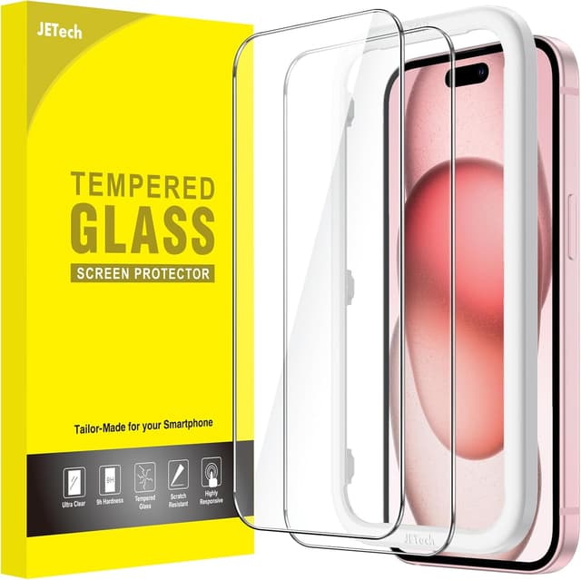 Detalle de JETech Protection d’écran pour iPhone 15 (6,1 pouces) – film en verre trempé HD, sans bulles, lot de 2