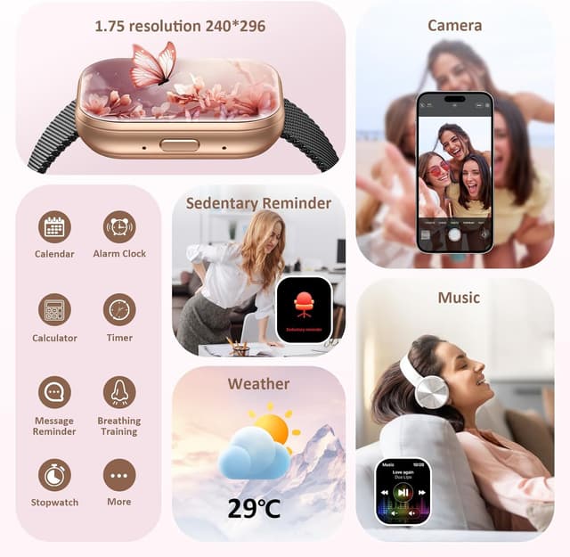 Detalle de SLOKSFil Smartwatch Donna con schermo TFT 1,75", Bluetooth chiamate, frequenza cardiaca, SpO2 e fino a 120+ modalità sport