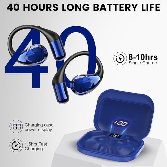 Thumbnail 6 de 2026 Cuffie Open Ear Bluetooth 6.0 Sportive con gancio morbido e controlli touch, autonomia fino a 40 ore (IP7) – Blu scuro