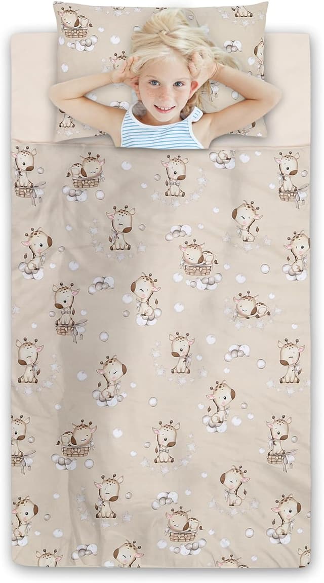 Detalle de Giraffen Kinder-Schlafsack mit Kissen, Reißverschluss – 75 x 140 cm (3–7 Jahre), Indoor