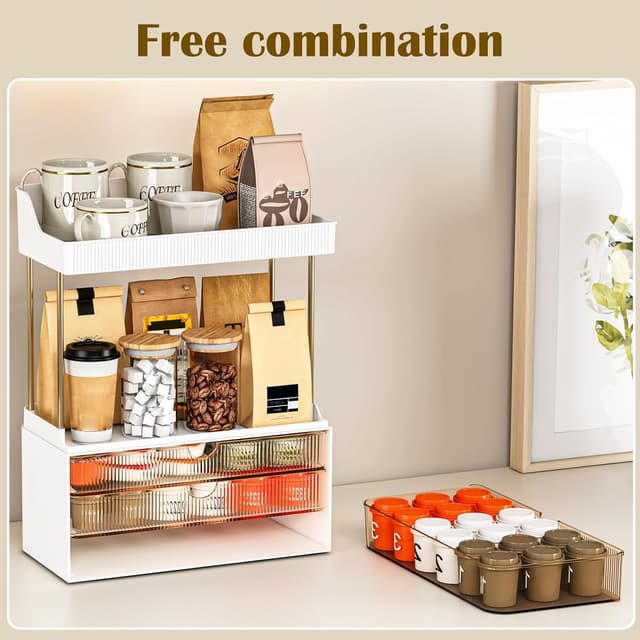 Detalle de Caktraie Bathroom Organizers and Storage (3 Drawers, 2 Tier) for Vanity Countertop — Amber