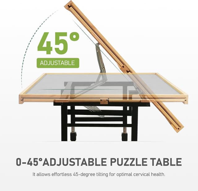 Detalle de BuilderButler 1500-Piece Puzzle Table with Wheels, Adjustable Height & 45° Tilt, Drawers and Cover