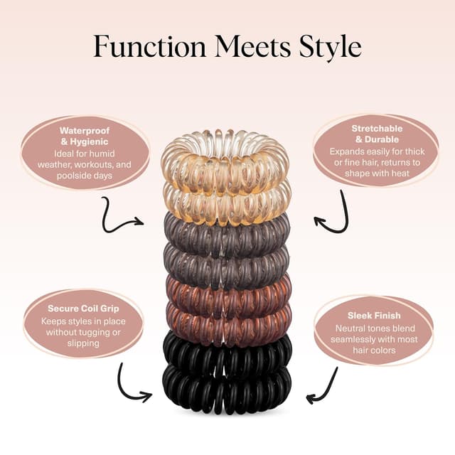 Thumbnail 3 de Kitsch Spiral Hair Ties 8pc 🎀