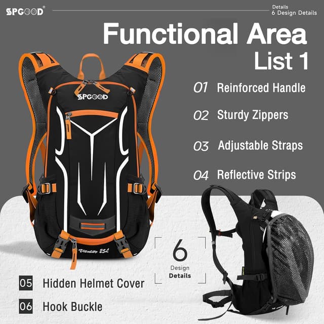Thumbnail 1 de SPGOOD Sac À Dos Vélo 25L Orange-Noir