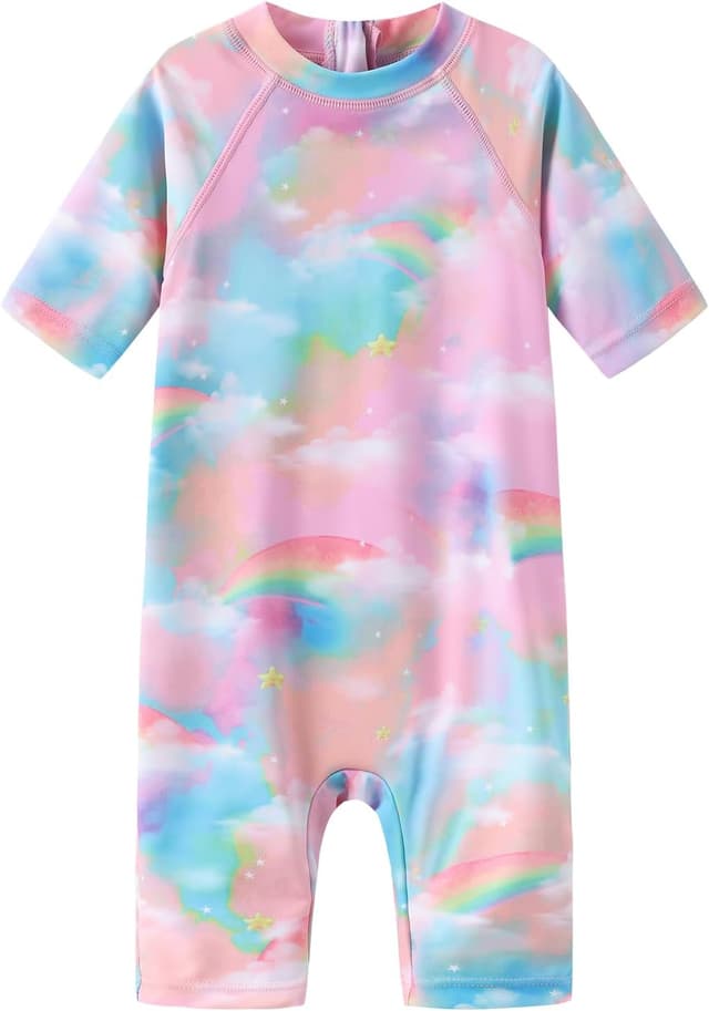 Detalle de Aisyee UV Kleidung Baby Badeanzug Kurzarm – einteiliger Schwimmanzug mit Rashguard-Charakter für 6 Monate bis 5 Jahre