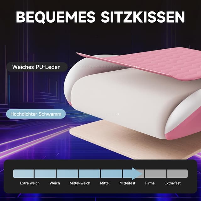 Detalle de WOTSTA Gaming Chair with Footrest, Lumbar Support and 135° Recline (Pink White)