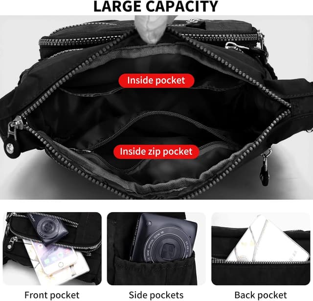 Detalle 2 de LassZone Nylon Crossbody Bag for Women – Waterproof Multi-Pocket Travel Messenger Bag