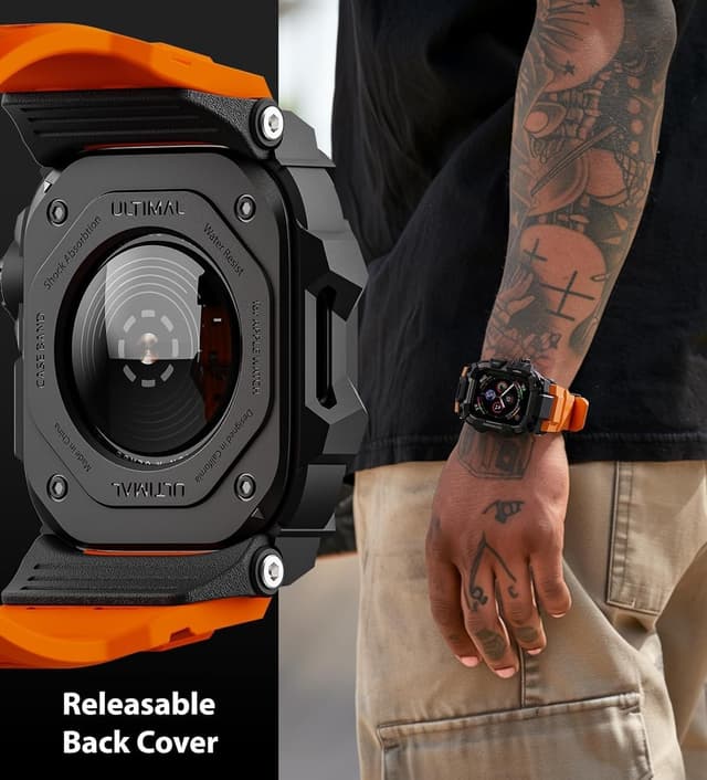 Detalle de ULTIMAL Rugged Case with Band for Apple Watch straps (44mm) – Orange, shockproof bumper cover
