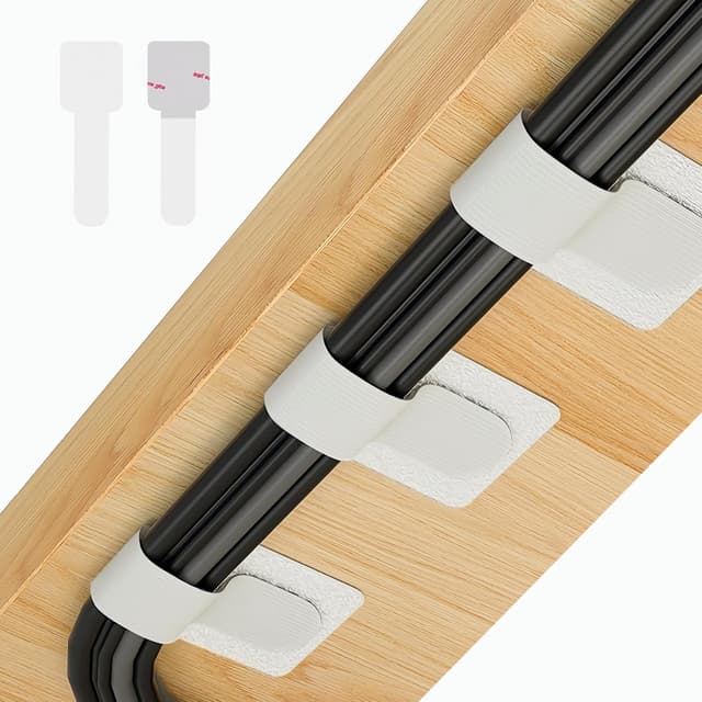 Detalle de Abnii 50 PCS Under Desk Cable Management Clips & Hook-and-Loop Ties (White, Small)