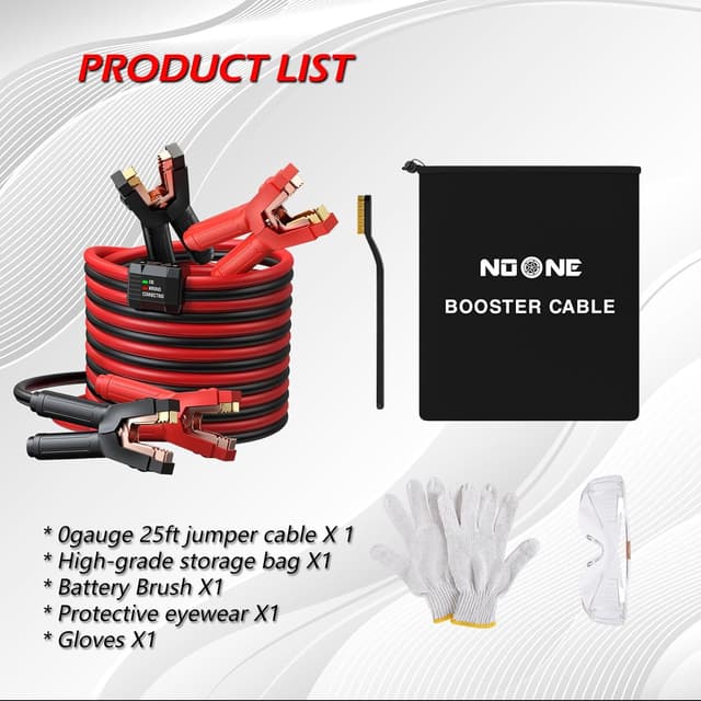 Thumbnail 6 de NOONE 0 Gauge 25FT Heavy Duty Jumper Cables (1000A) with Reverse Polarity Protection for SUVs & Trucks