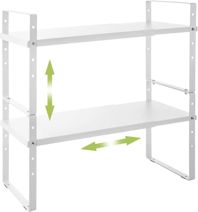 Detalle de Across-Star Expandable Cabinet Shelf Organizer Rack (White) — Adjustable Height Spice/Pantry Shelf, 2 Pack