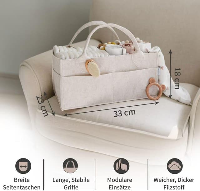 Detalle 2 de PUTSKA Windelkorb Organizer – großer Aufbewahrungskorb für die Wickelstation (Mokka), mit 2 herausnehmbaren Trennwänden