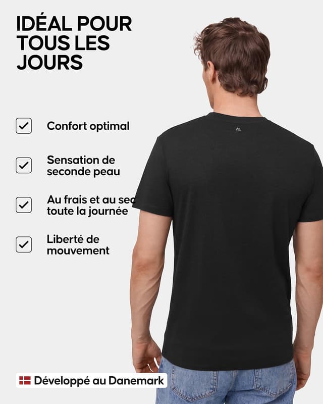 Detalle de Danish Endurance T-Shirts en coton bio et modal – col en V, manches courtes, multipack (lot 1, 2 ou 4)