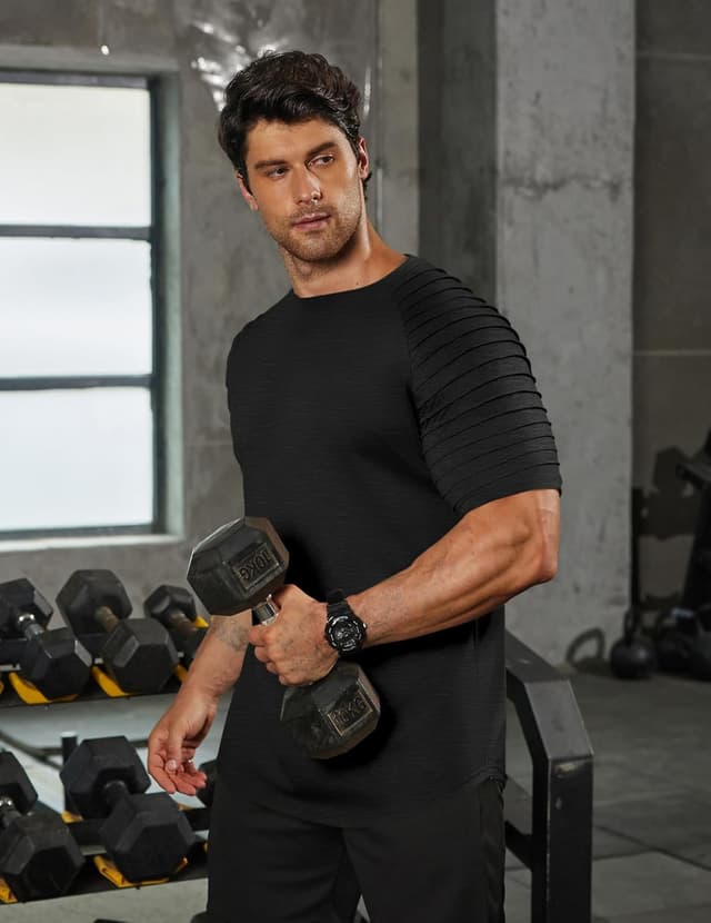 Detalle de COOFANDY T-shirt de sport homme à col rond et manches raglan