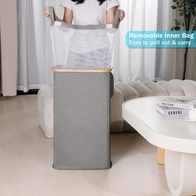 Detalle 2 de efluky Wäschekorb Schmal 63L mit Deckel