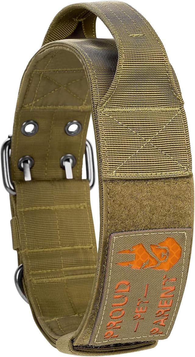 Detalle de OneTigris Collier pour chien en nylon large L avec poignée et patch pour grands chiens, marron (5 cm)