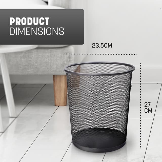 Detalle 2 de KEPLIN Round Trash Can Bin (Charcoal Black) – 1 Pack Metal Mesh Bin