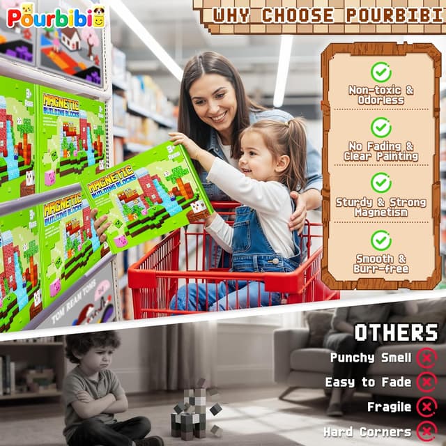 Thumbnail 5 de Pourbibi Blocs magnétiques 108 pièces 🧩