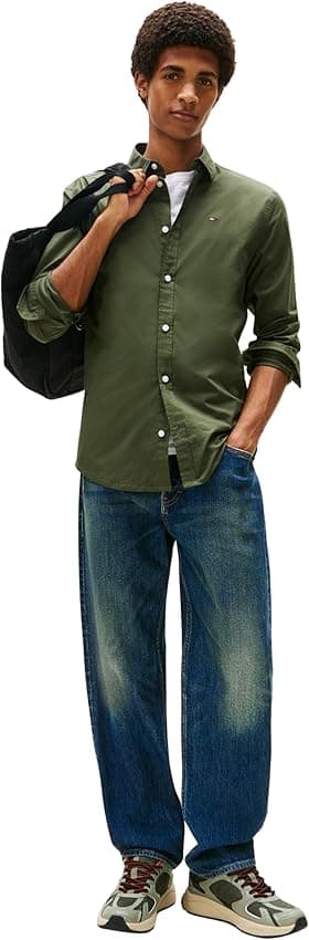 Detalle 2 de Tommy Jeans Camisa hombre XS Verde 70% algodón