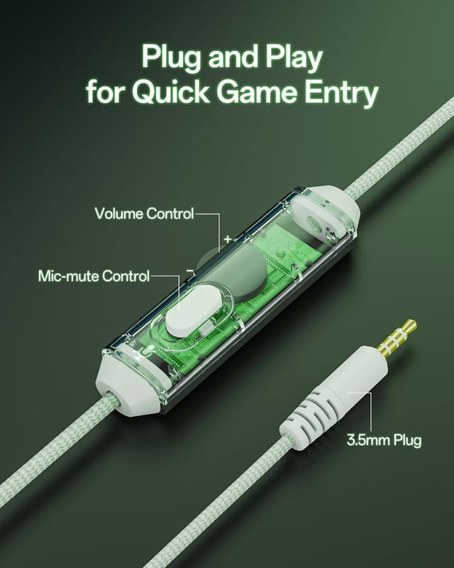 Detalle 2 de NUBWO N16 Gaming-Headset (Mikrofon mit Geräuschunterdrückung) – Stereo-Sound für PS5/PS4, Xbox One, Switch, PC & Laptop – Weiß/Grün