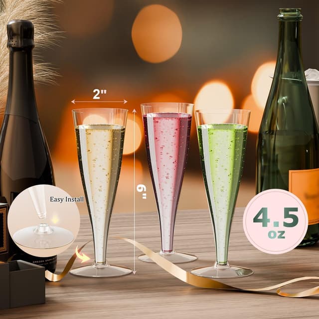 Detalle 2 de Lazyshine Plastic Champagne Flutes Disposable Wine Glasses (40 Pack, Clear 4.5oz) for Mimosas & Events