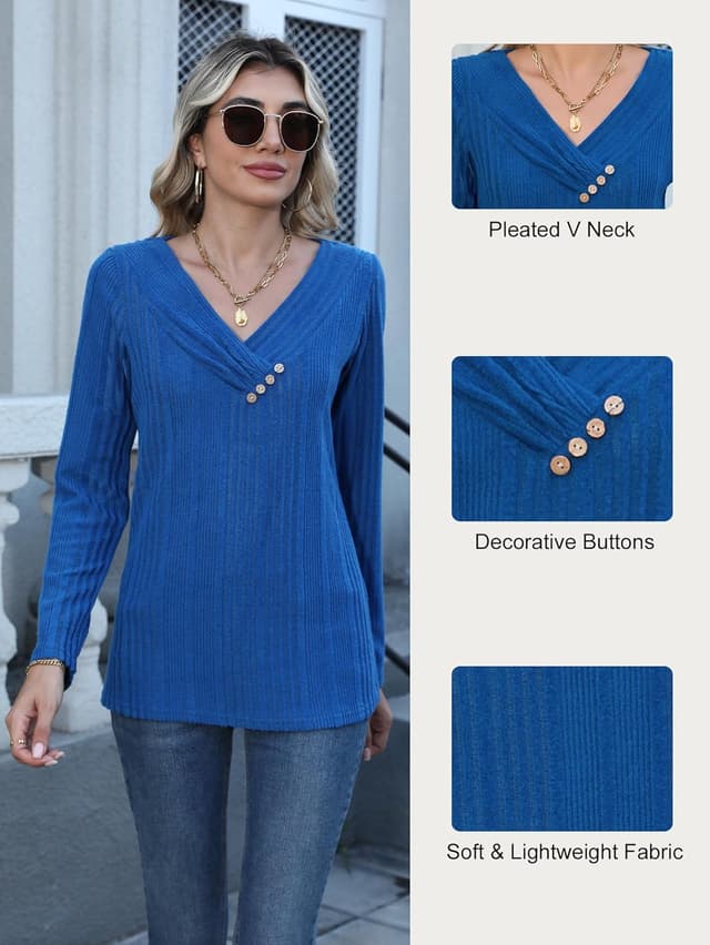 Detalle 2 de Famulily Women’s Long Sleeve V Neck Tops – cosy autumn casual jumper