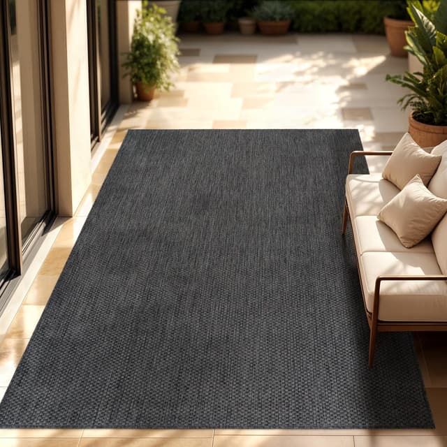 Detalle de Paco Home Outdoor Teppich Flachgewebe in Sisaloptik, Anthrazit, 240x340 cm – wetterfest & pflegeleicht