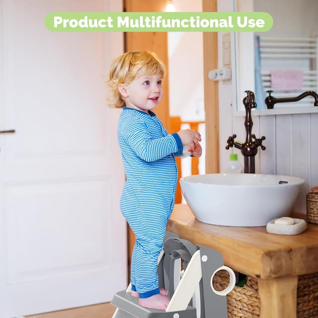 Detalle de COOSEYA 2-in-1 Toilet Seat & Potty Training Step Stool for Toddlers (Grey Cream)