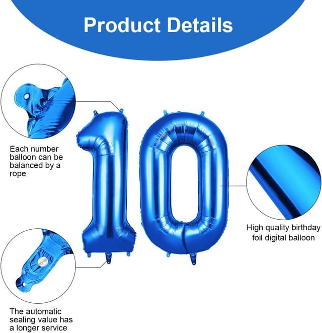 Thumbnail 2 de OFFCUP Blue Number 10 Balloons 40 Inch