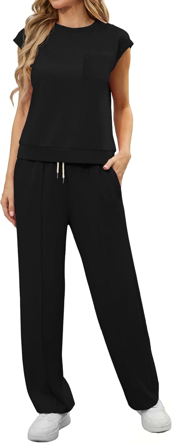 Detalle de GRECERELLE women’s two-piece summer lounge tracksuit set (short sleeve top & jogging bottoms)