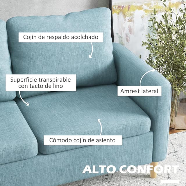 Thumbnail 5 de HOMCOM Sofá 2 Plazas Azul Claro con Bolsillos y Patas de Madera 🛋