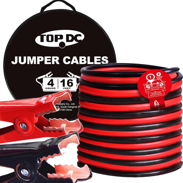 Detalle de TOPDC 4 Gauge 16 Feet Jumper Cables (with LED lights) for Car, SUV, and Trucks — Heavy-Duty Booster Cables TD-P0416