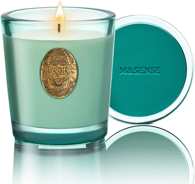 Detalle de M&SENSE Fresh Linen Scented Candle (Natural Soy Wax, 260g) – Up to 55 Hours