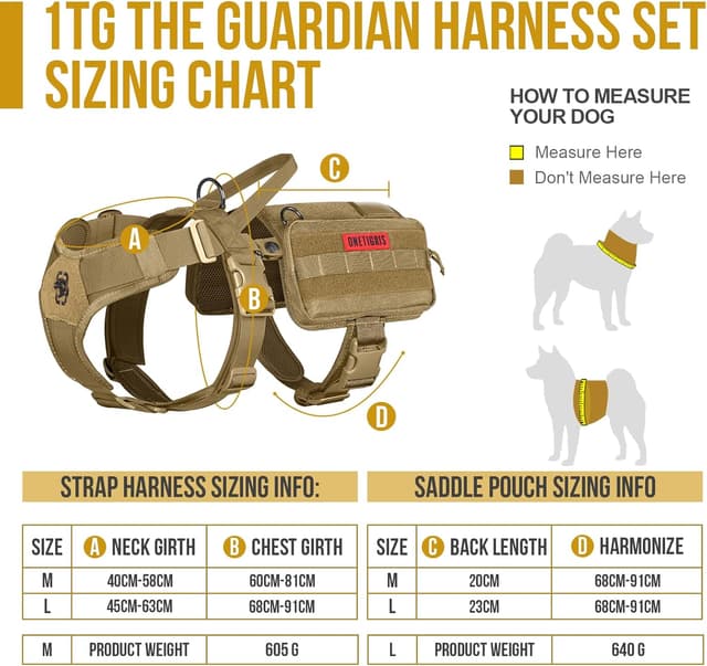 Detalle de OneTigris Service Dog Vest Harness with Cape & MOLLE Pouches (Brown, M)