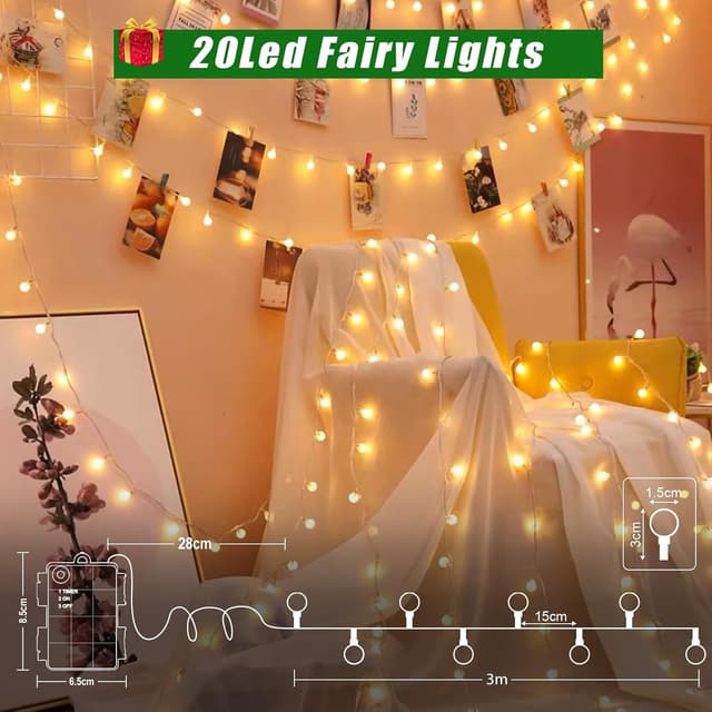 Detalle 2 de cshare Globe String Lights – 3m 20 warm white LED outdoor/indoor fairy lights with timer (IP65)