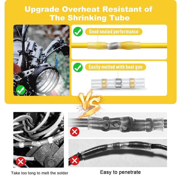 Detalle 2 de Kuject Lötverbinder mit Schrumpfschlauch, 50 Stück (wasserdicht), für 4,0–6,0 mm² / AWG 12–10 (Gelb)