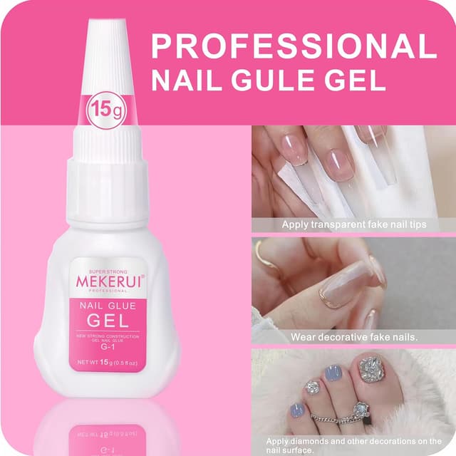 Detalle de MEKERUI Super Strong Nail Glue Gel (15g) — Air-Dries in About 7 Seconds, No UV Lamp Needed