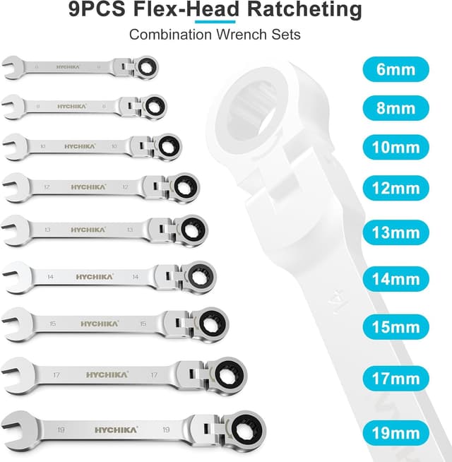 Detalle de HYCHIKA Ratchet Spanner Set 9pc 6-19 mm