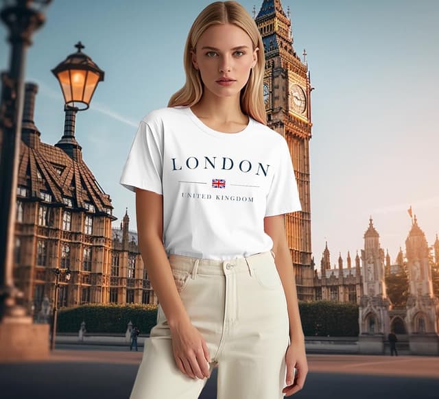 Detalle de Qskall women’s Union Jack T-shirt with London print – breathable relaxed fit tee