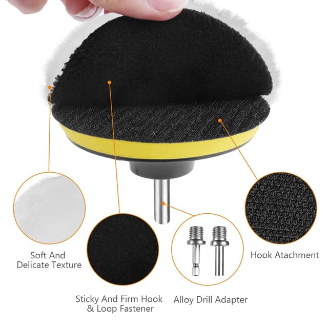 Detalle de URAQT Car Polishing Pads for Drill (8 Pack) with M10 Adapter and Hex Shank Bit