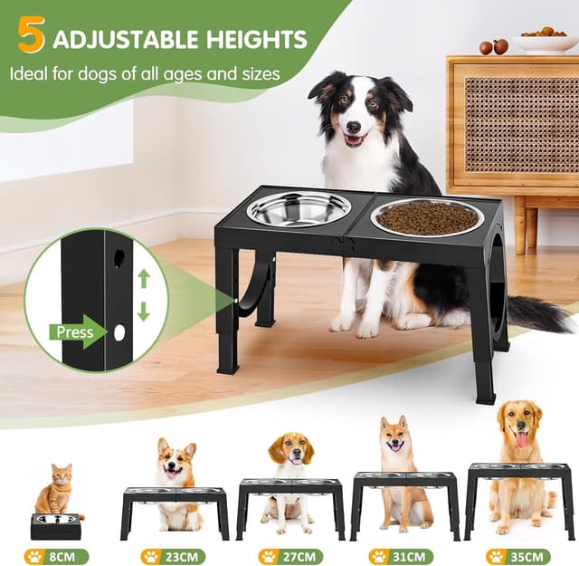 Detalle 2 de Aystkniet Raised Dog Bowls 5‑height adjustable