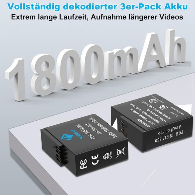 Detalle de POEOSAS 360 Ace Pro Ersatzakku-Set (2er-Pack) mit 3-Slot LCD-Ladegerät für insta360 Ace Pro/Ace Pro