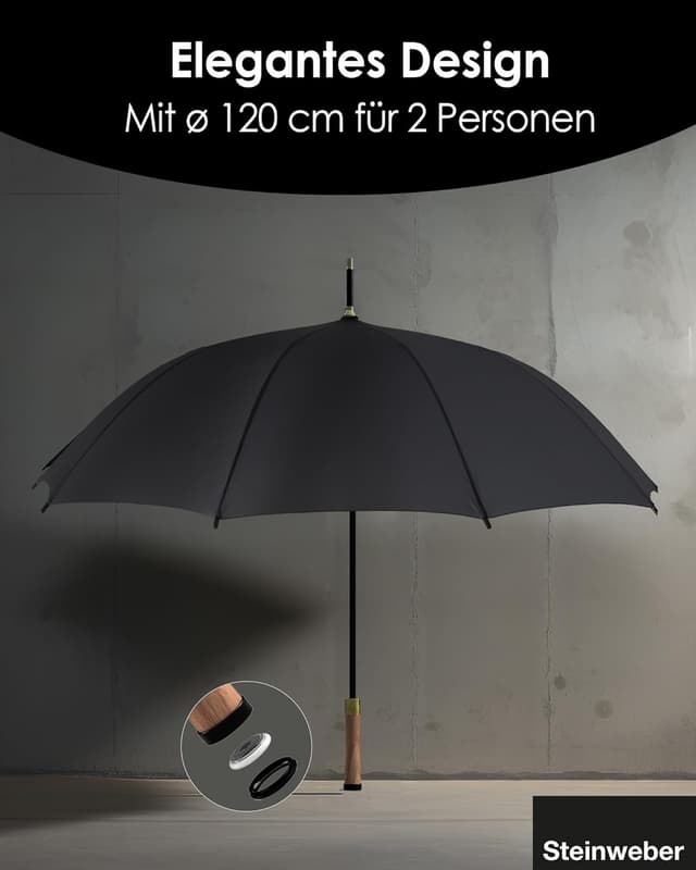 Detalle 2 de Steinweber Airbrella intelligenter Regenschirm mit AirTag-Versteck – sturmfest & wasserdicht, 98 cm Länge