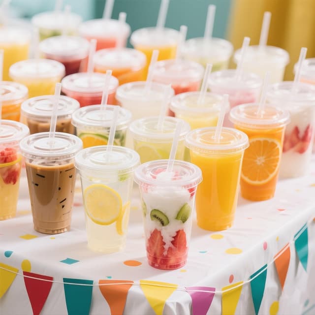 Detalle de Ginkgo 32 oz Clear Plastic To-Go Cups with Lids and Jumbo Straws (50 Pack)