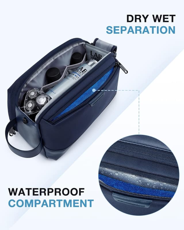 Detalle de BAGSMART Kulturbeutel für Herren (Kulturtasche Organizer) aus wasserabweisendem PU-Leder – Dopp Kit in Marineblau