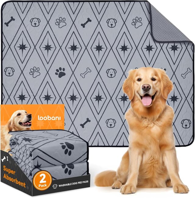 Detalle de LOOBANI Washable Puppy Pads (2 Pack) – Waterproof, leak-proof training mats, grey 92x104cm
