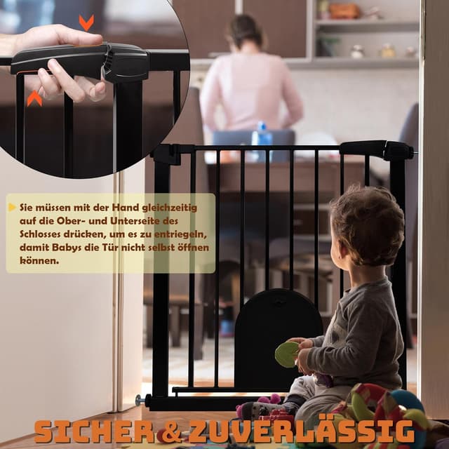Detalle de Froadp Türschutzgitter Baby Treppengitter 95–105 cm mit Tür (ohne Bohren), schwarz – beidseitig schwenkbar